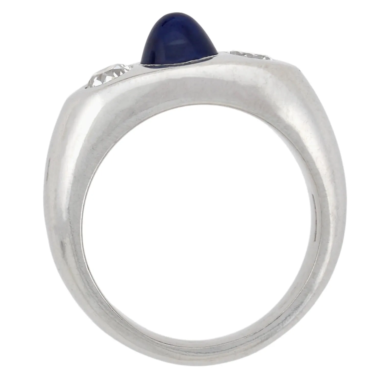 Art Deco Platinum 3-Stone Diamond   Bullet Cabochon Sapphire Ring