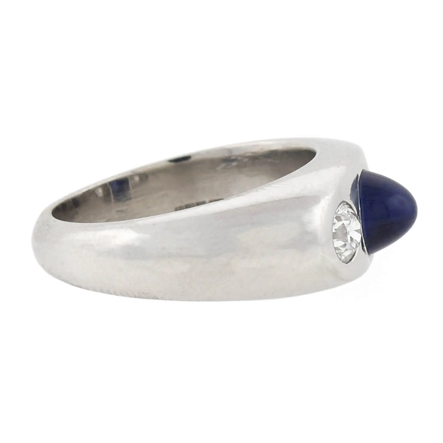 Art Deco Platinum 3-Stone Diamond   Bullet Cabochon Sapphire Ring