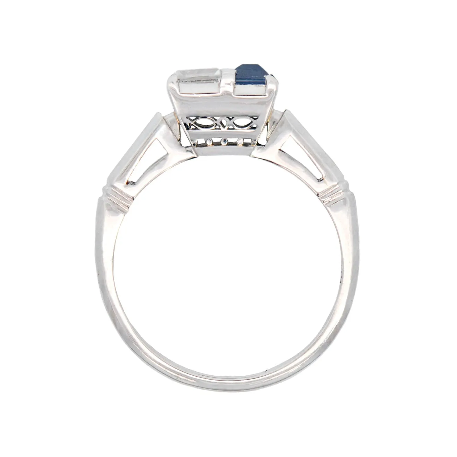 Art Deco Platinum Diamond and Sapphire Ring