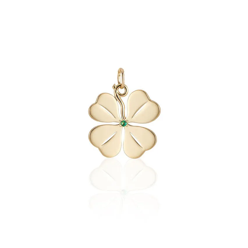 Aurelia Demark 18K Gold Emerald Four Leaf Clover Pendant