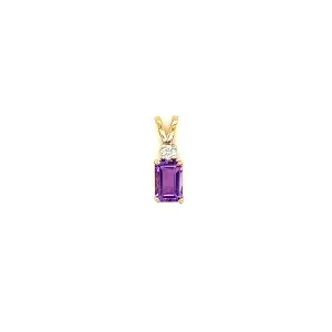 Baguette Amethyst Pendant with Diamond Accent in 14K Yellow Gold