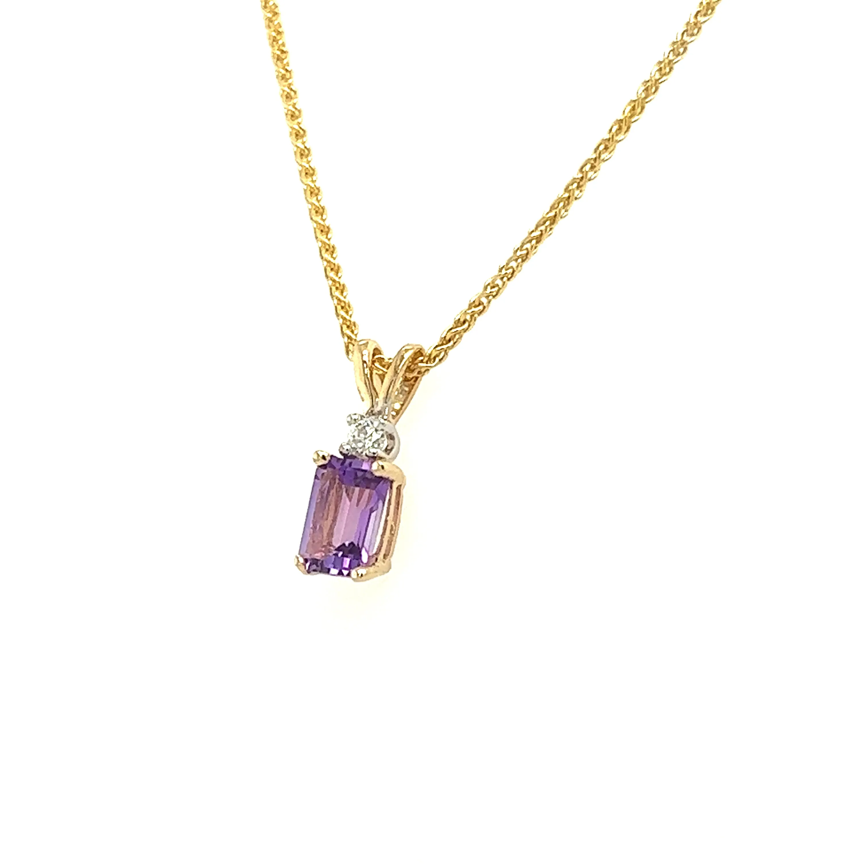 Baguette Amethyst Pendant with Diamond Accent in 14K Yellow Gold