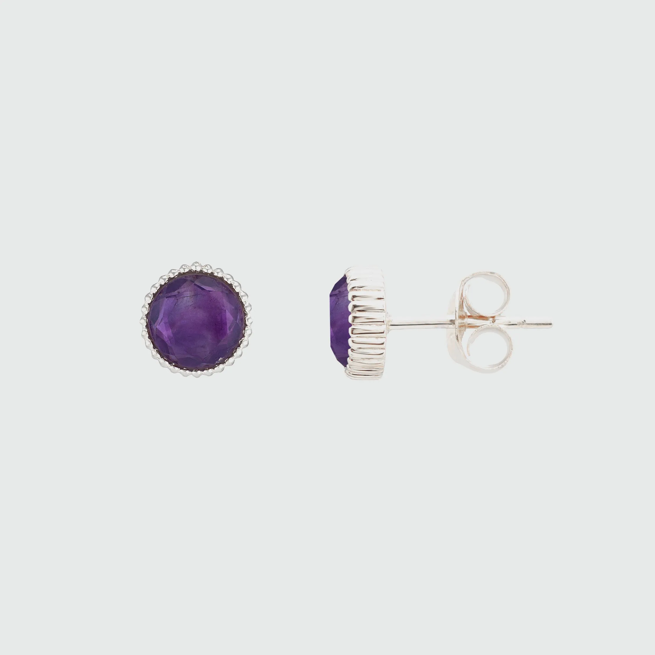 Barcelona Silver February Amethyst Birthstone Stud Earrings