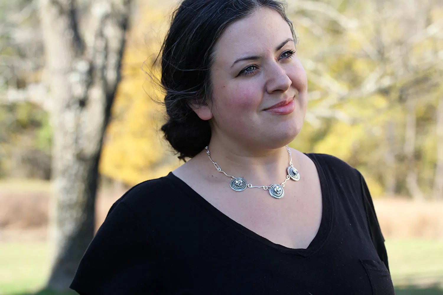 Beaded Spiral and Dogwood Flower Necklace