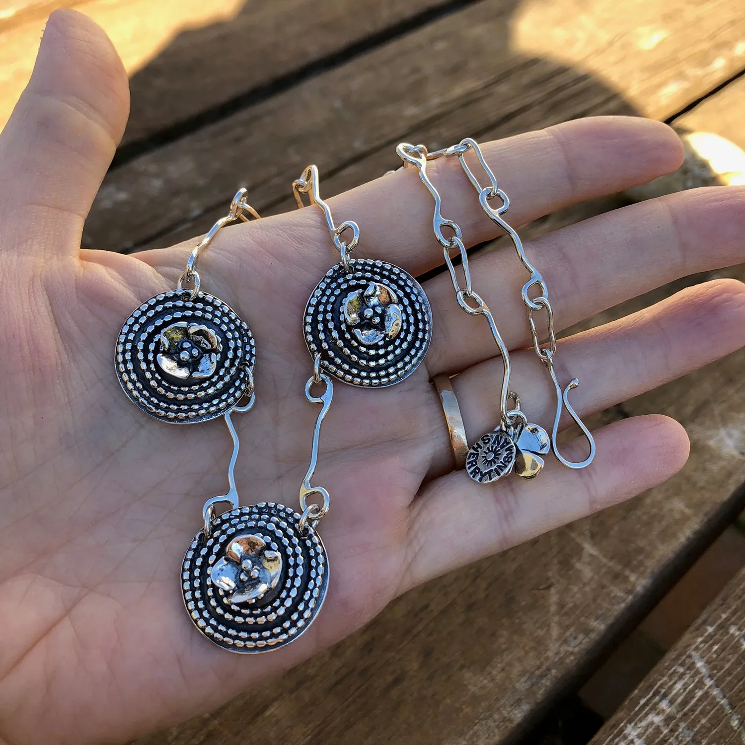 Beaded Spiral and Dogwood Flower Necklace