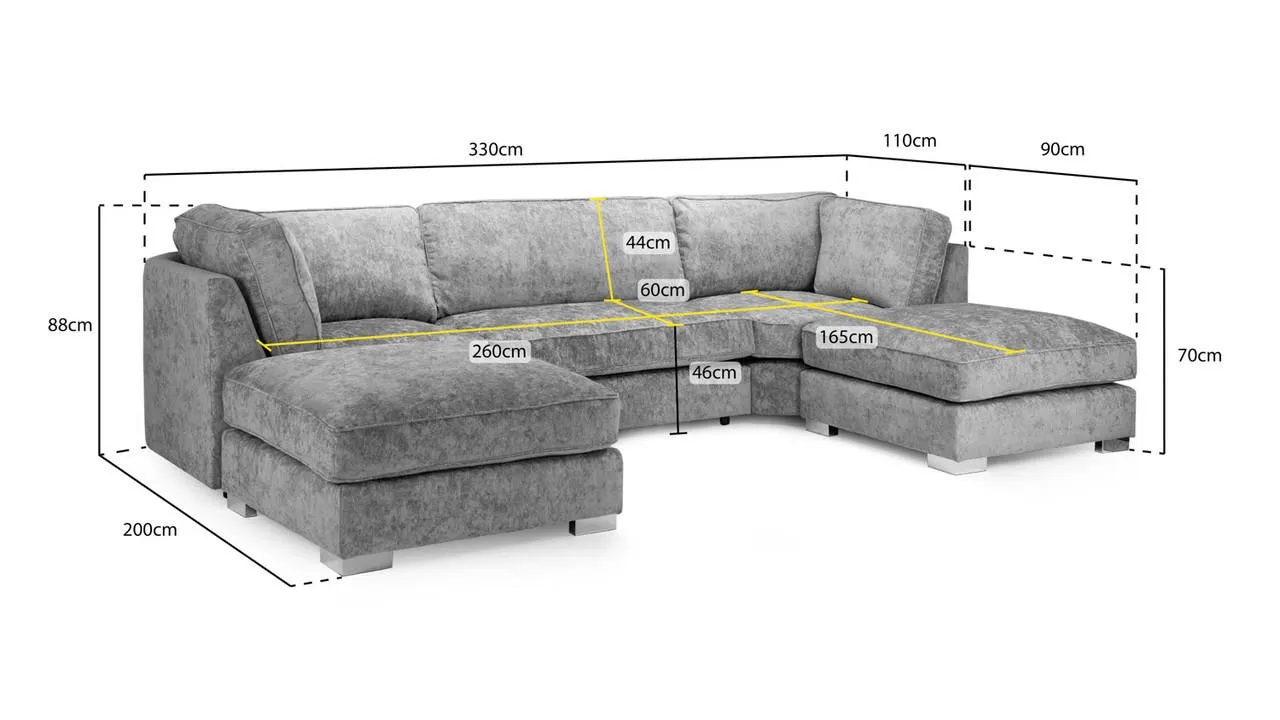 Bishop Fullback Sofa - Platinum U Shape Corner - 332 x 200 x 200 CM