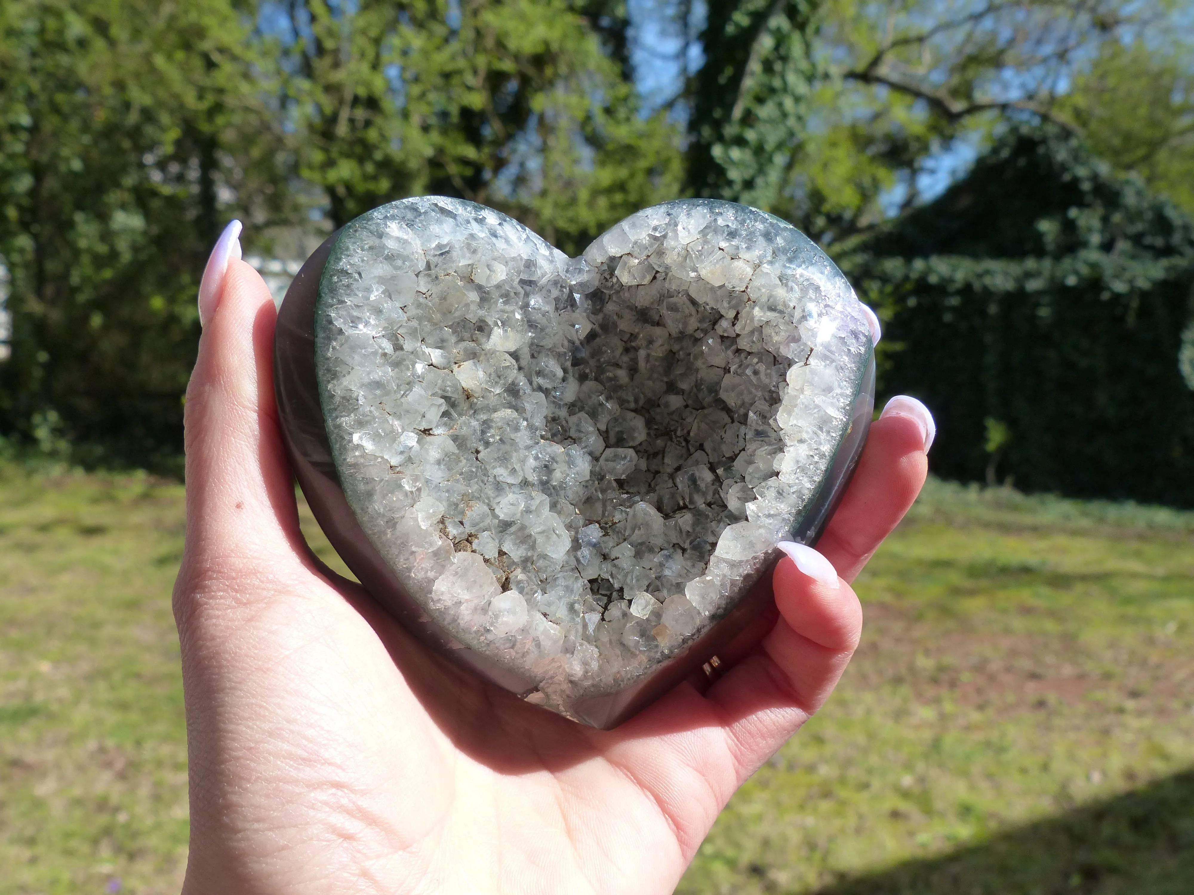 Black Amethyst Geode & Agate Heart (#9)