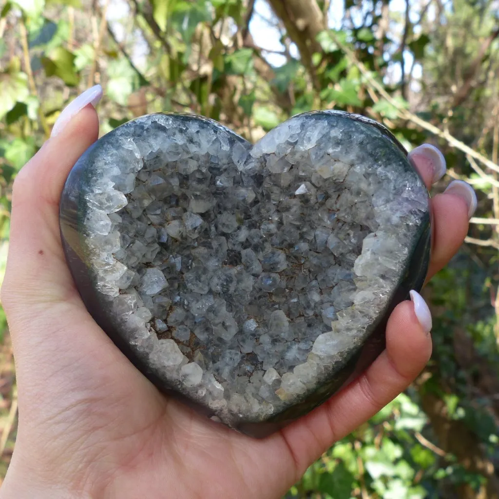 Black Amethyst Geode & Agate Heart (#9)