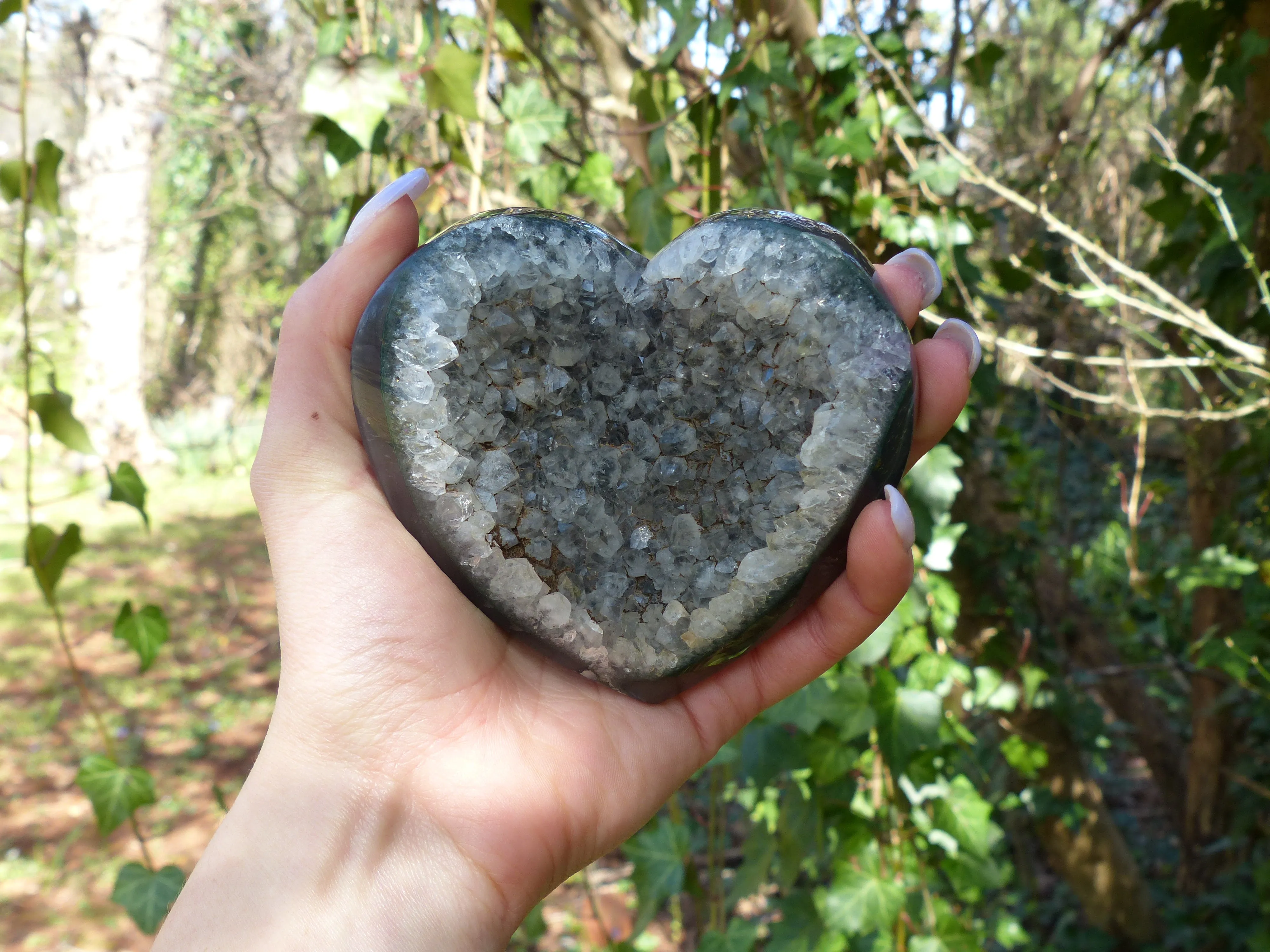 Black Amethyst Geode & Agate Heart (#9)