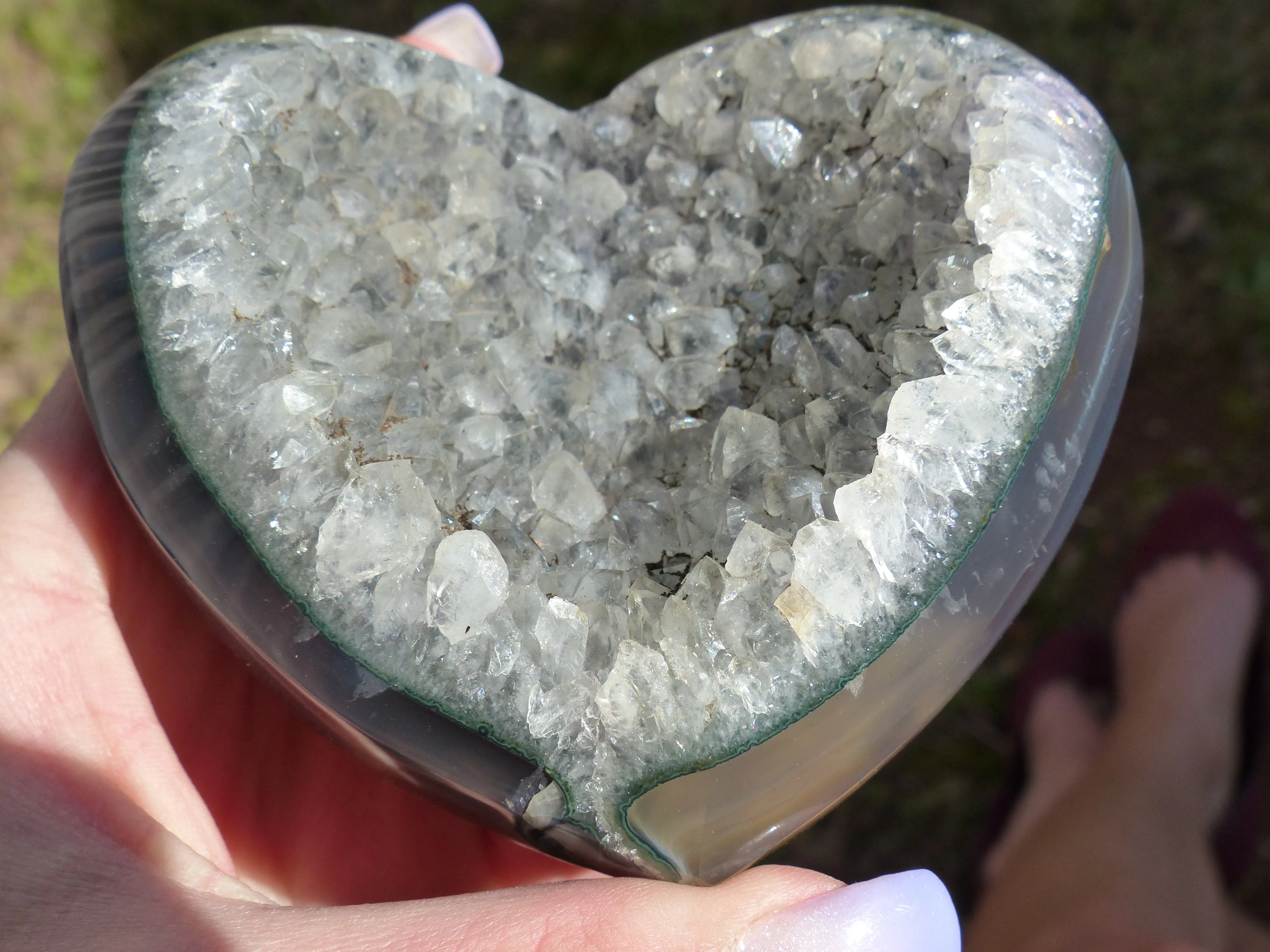 Black Amethyst Geode & Agate Heart (#9)