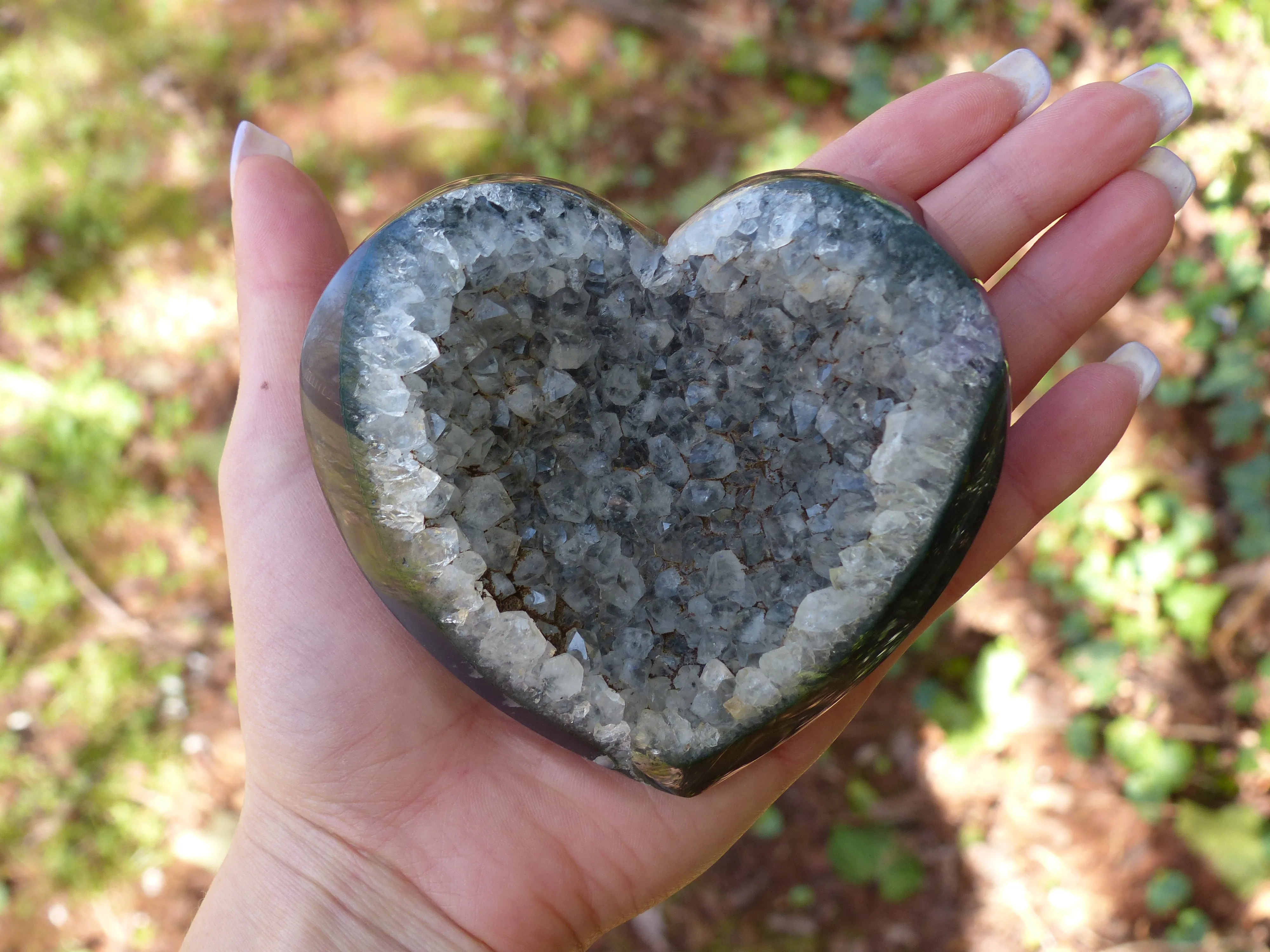 Black Amethyst Geode & Agate Heart (#9)