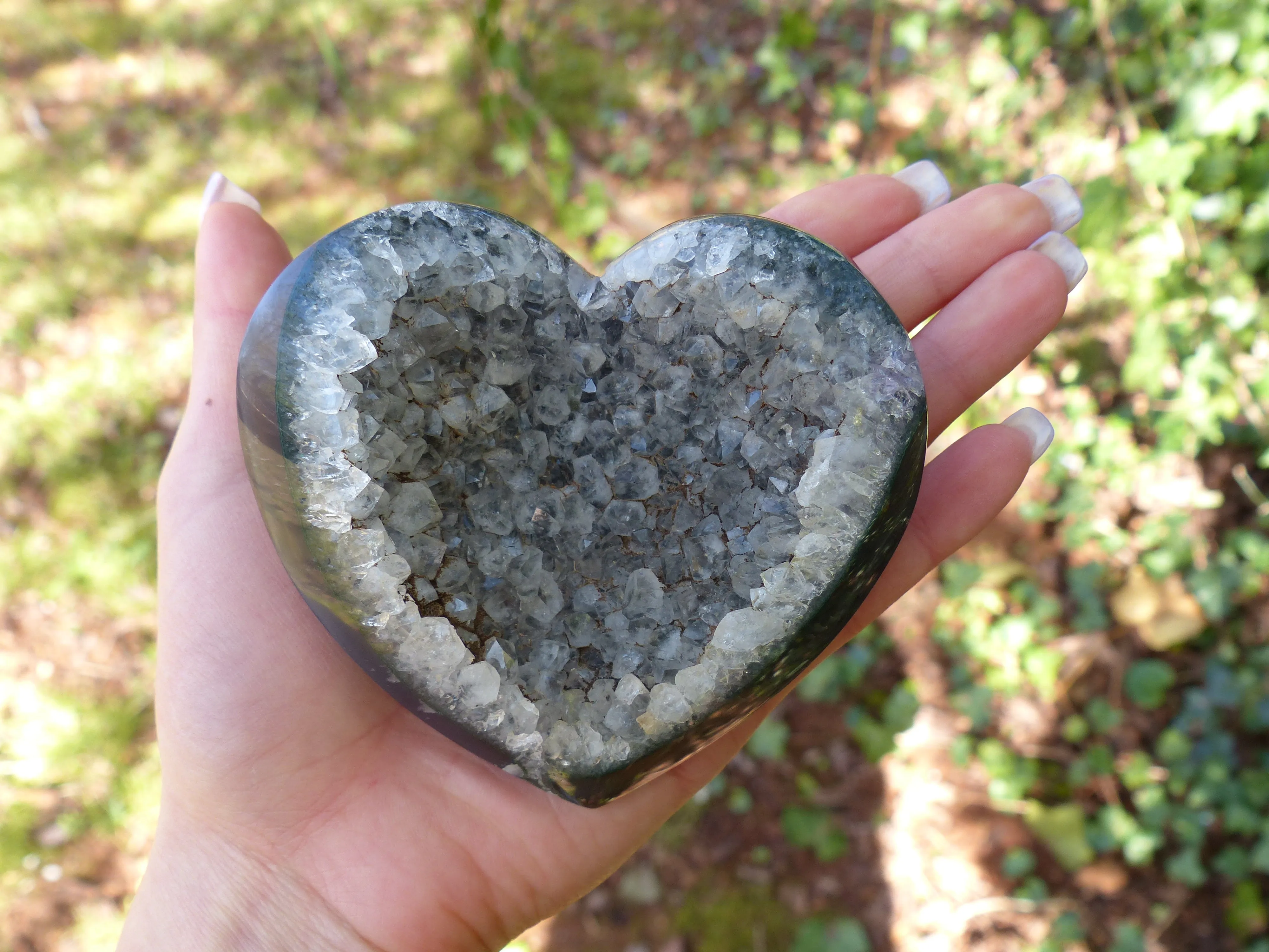 Black Amethyst Geode & Agate Heart (#9)