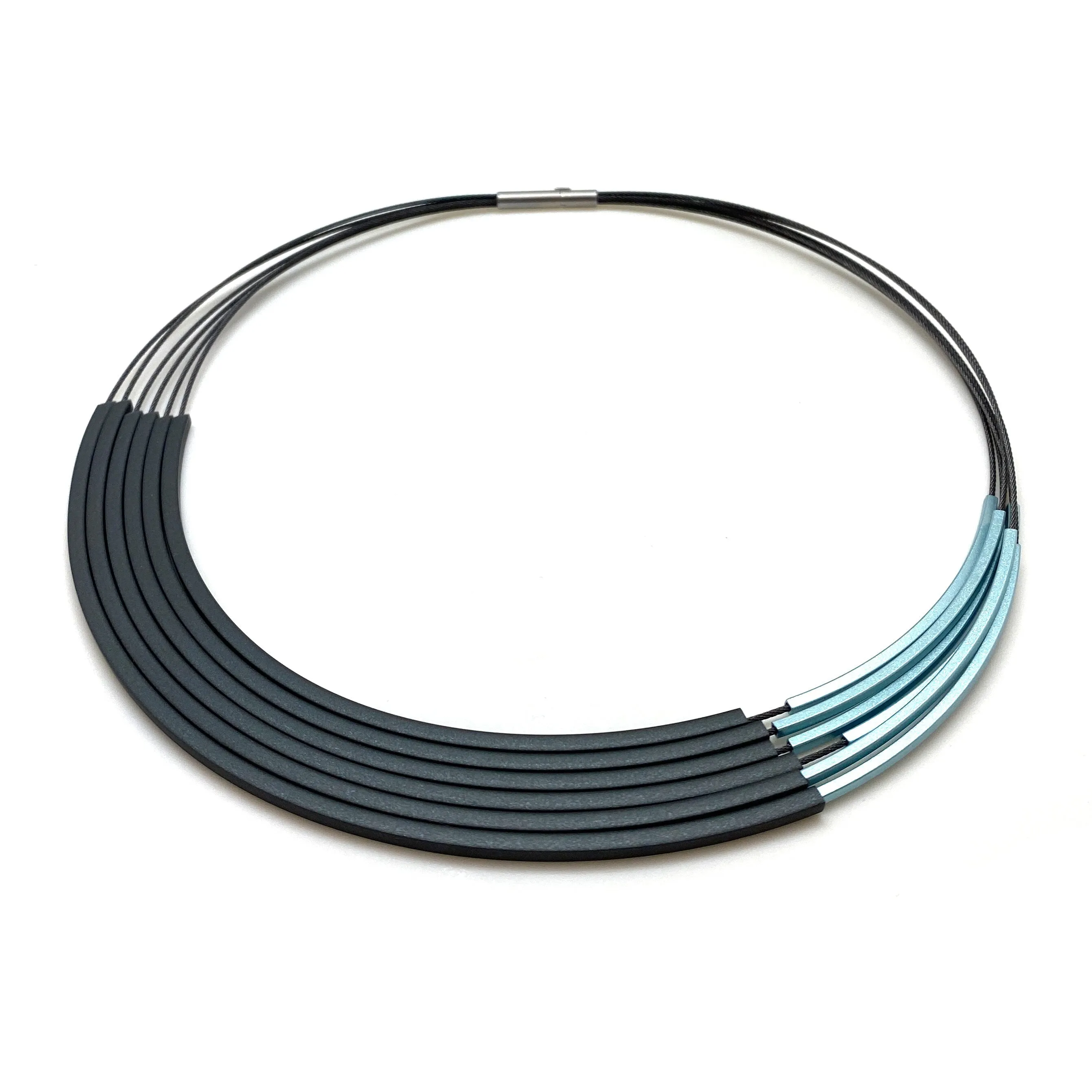 Black & Light Blue Anodized Aluminum Collar Necklace