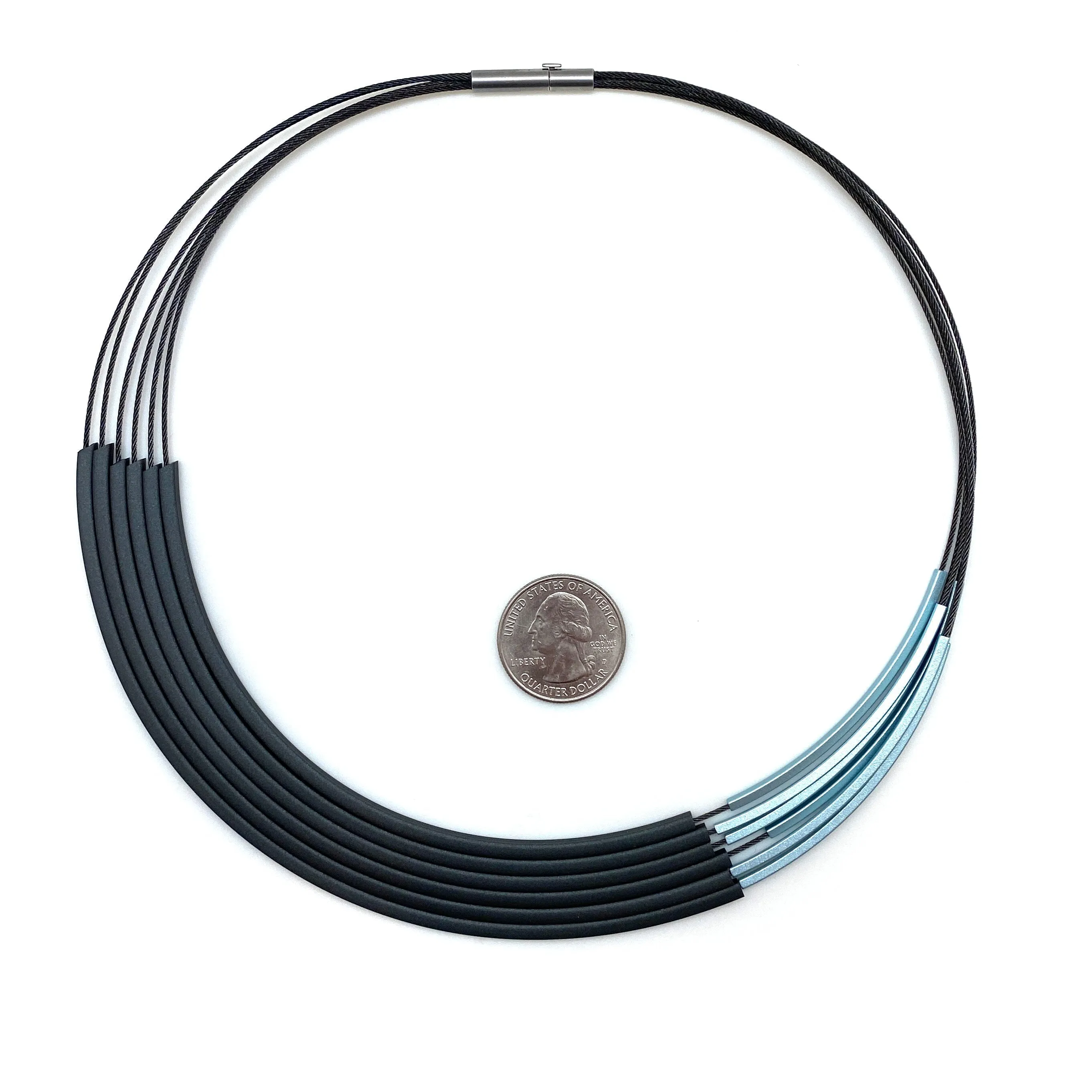 Black & Light Blue Anodized Aluminum Collar Necklace