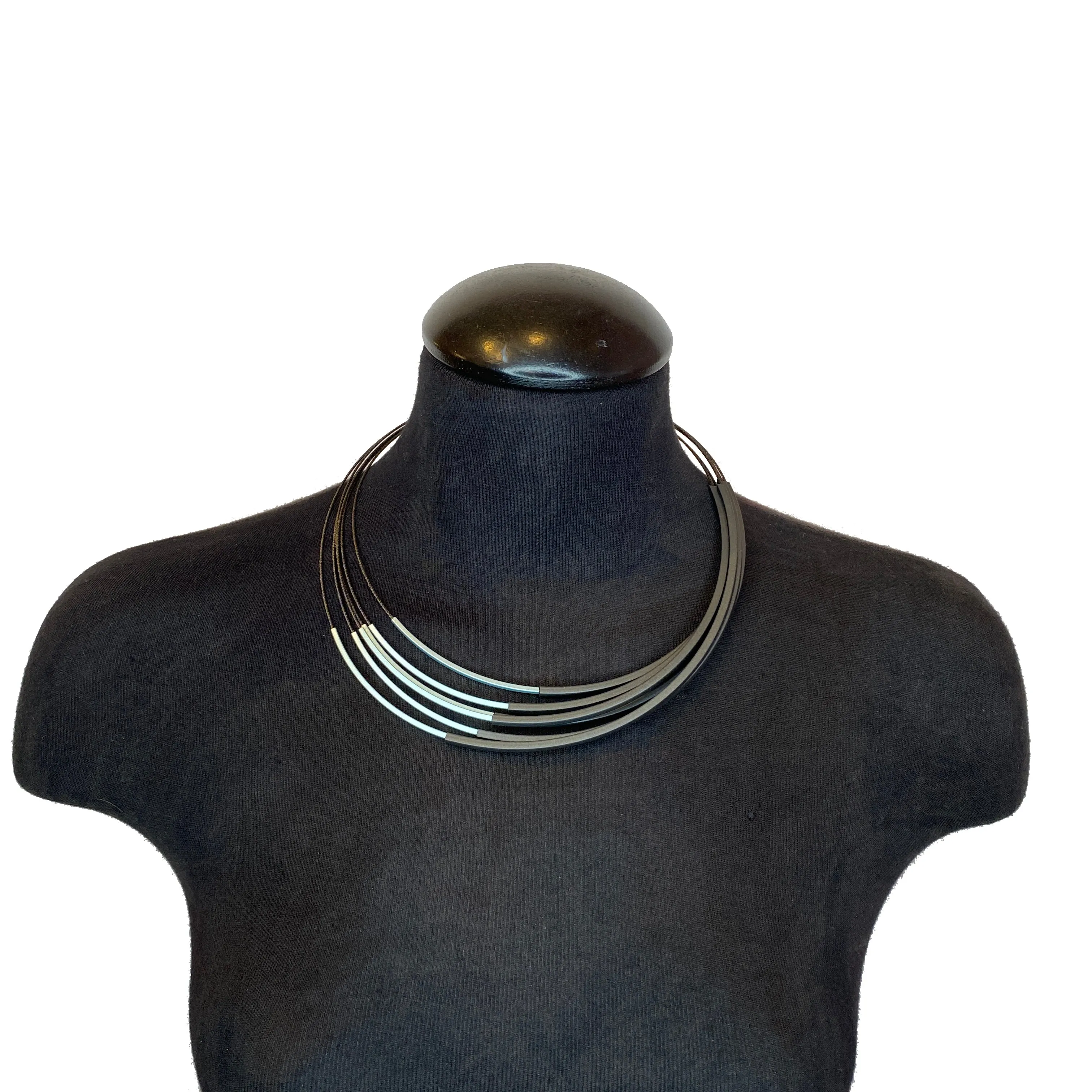 Black & Light Blue Anodized Aluminum Collar Necklace