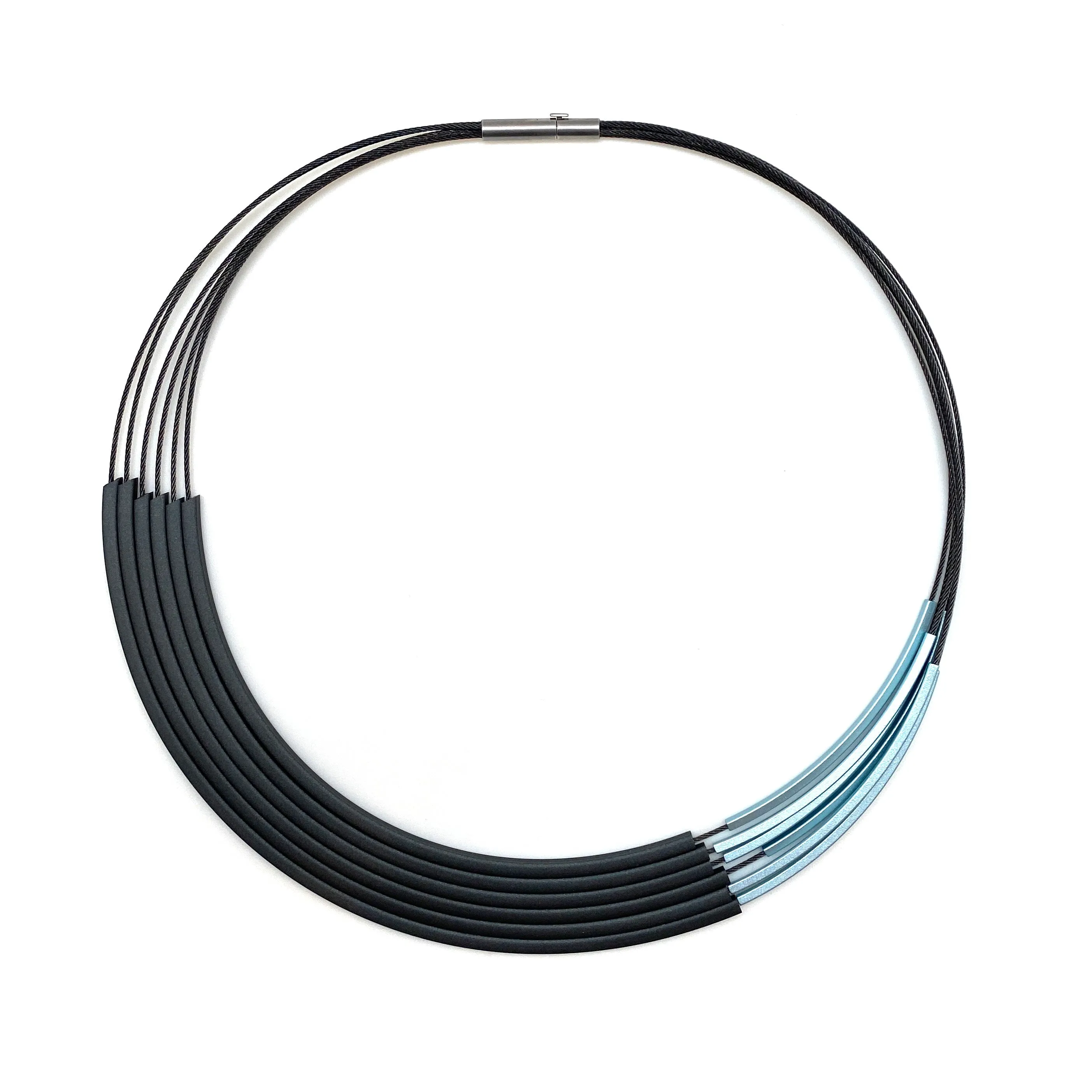 Black & Light Blue Anodized Aluminum Collar Necklace