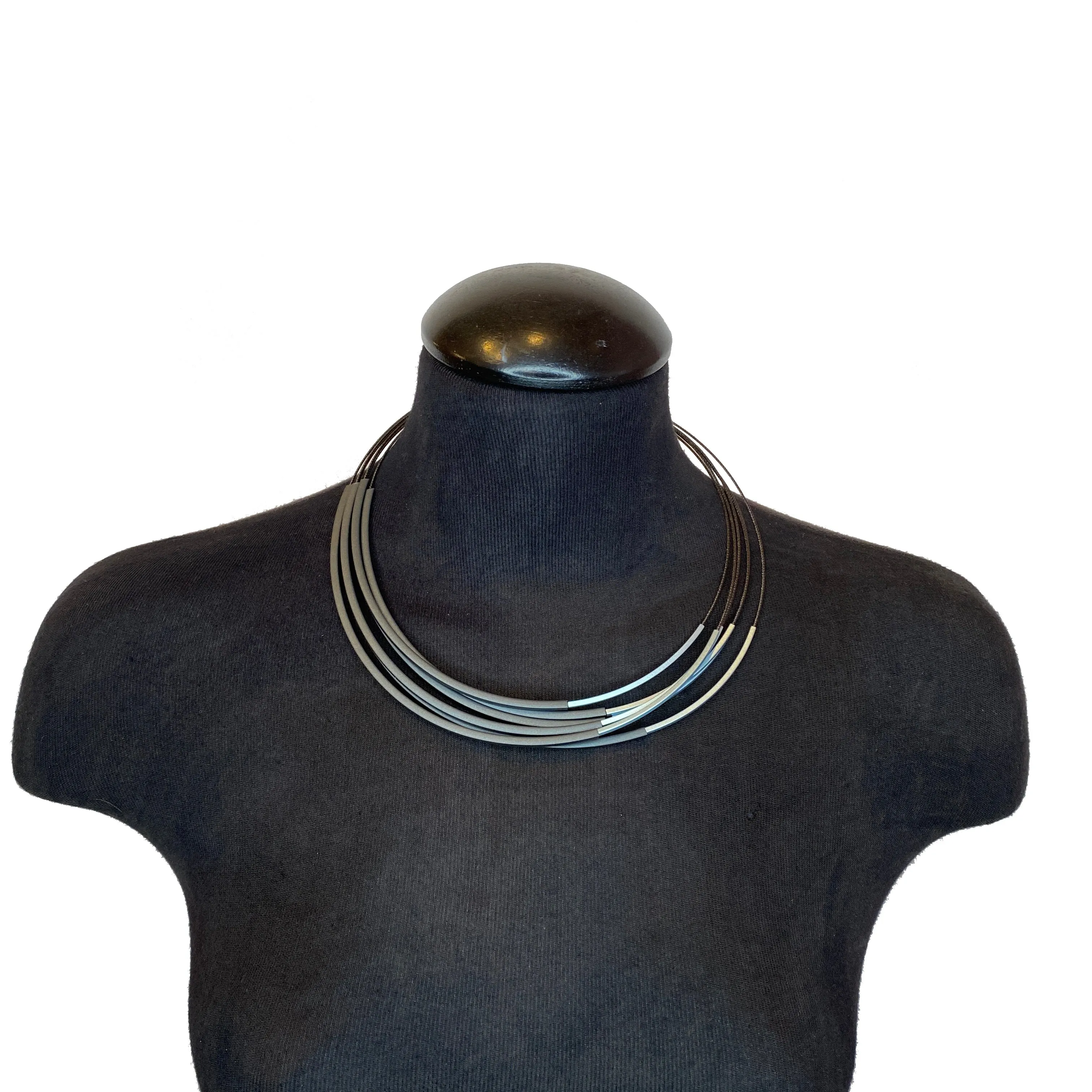 Black & Light Blue Anodized Aluminum Collar Necklace