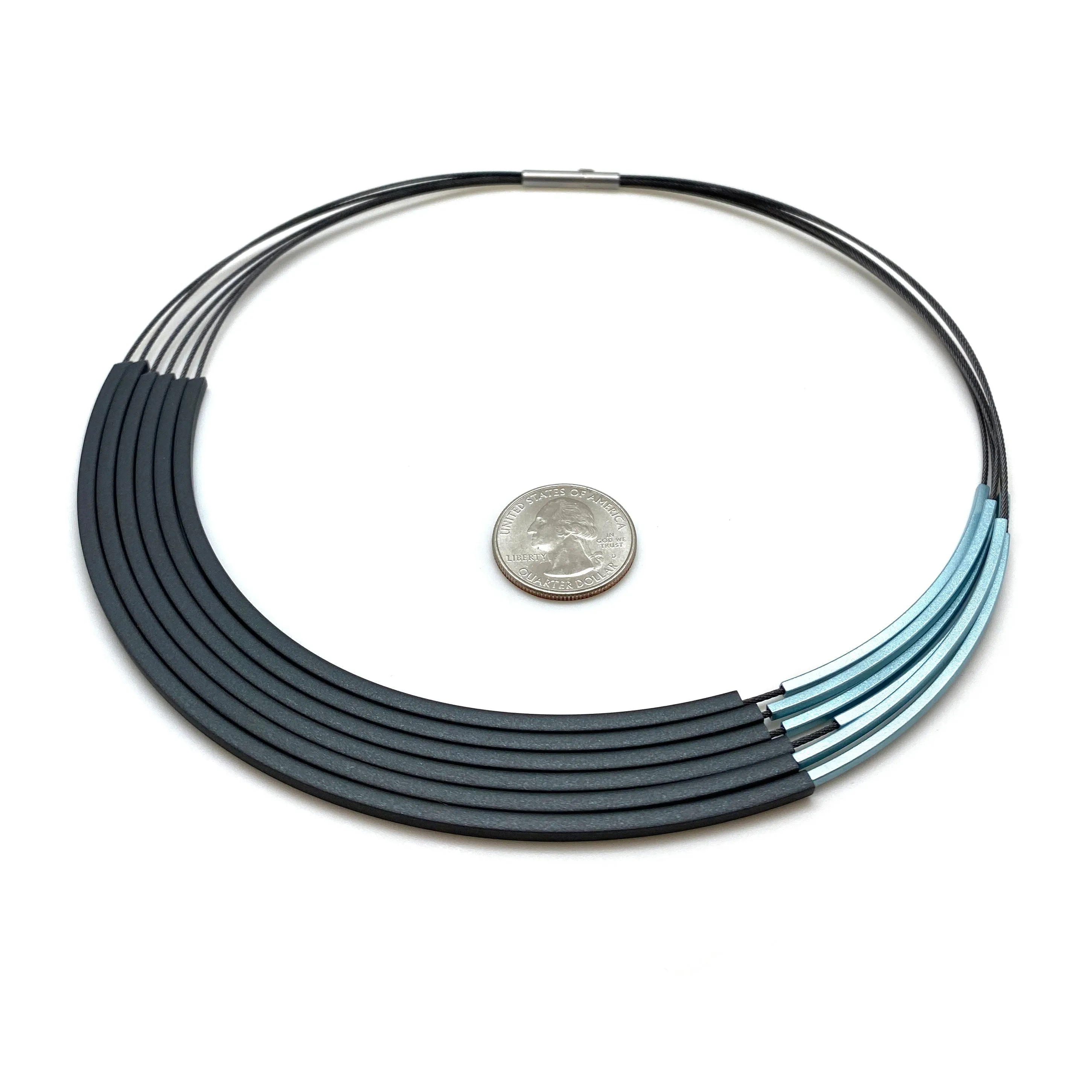 Black & Light Blue Anodized Aluminum Collar Necklace