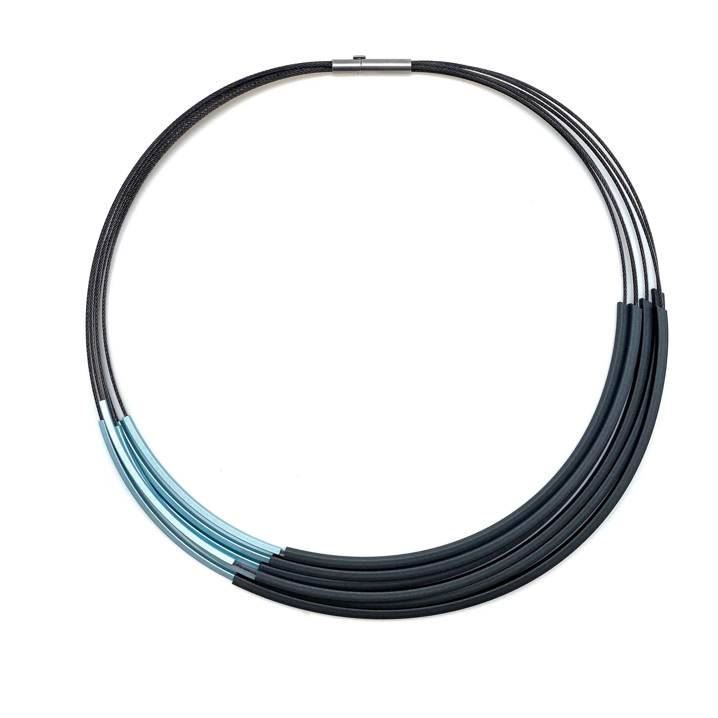 Black & Light Blue Anodized Aluminum Collar Necklace