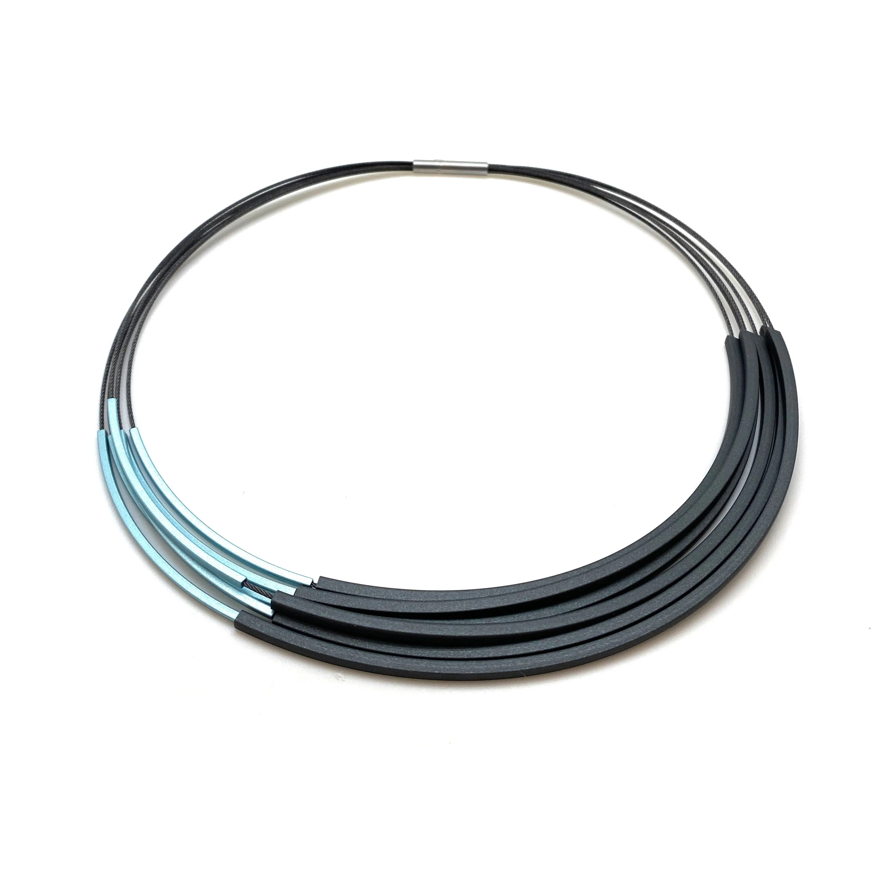 Black & Light Blue Anodized Aluminum Collar Necklace