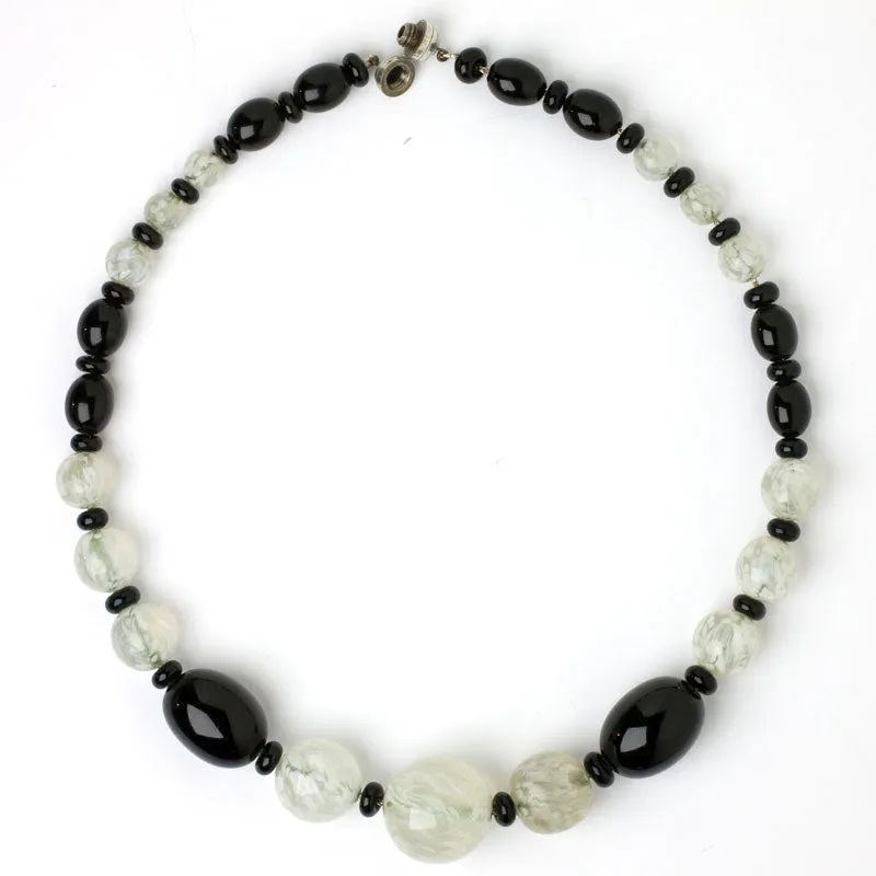 Black & White Marbled Glass Bead Necklace