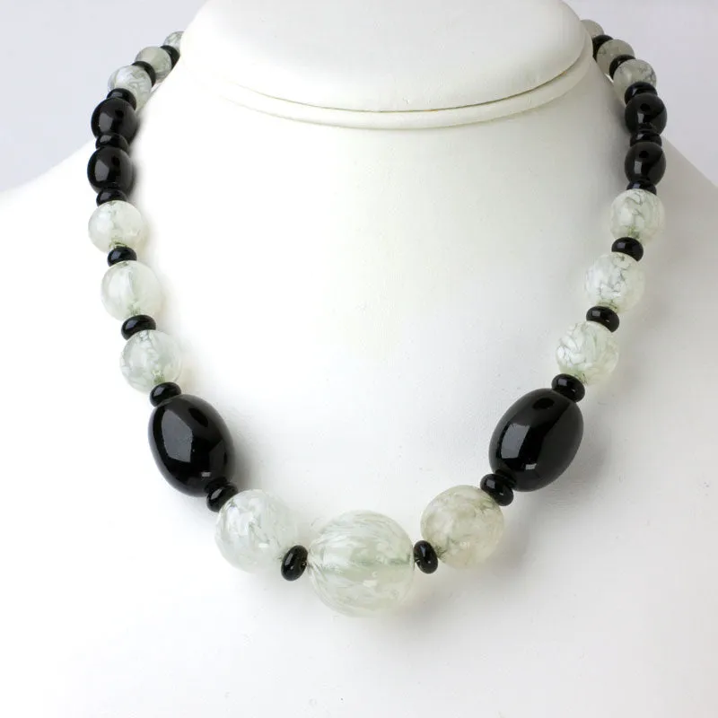 Black & White Marbled Glass Bead Necklace