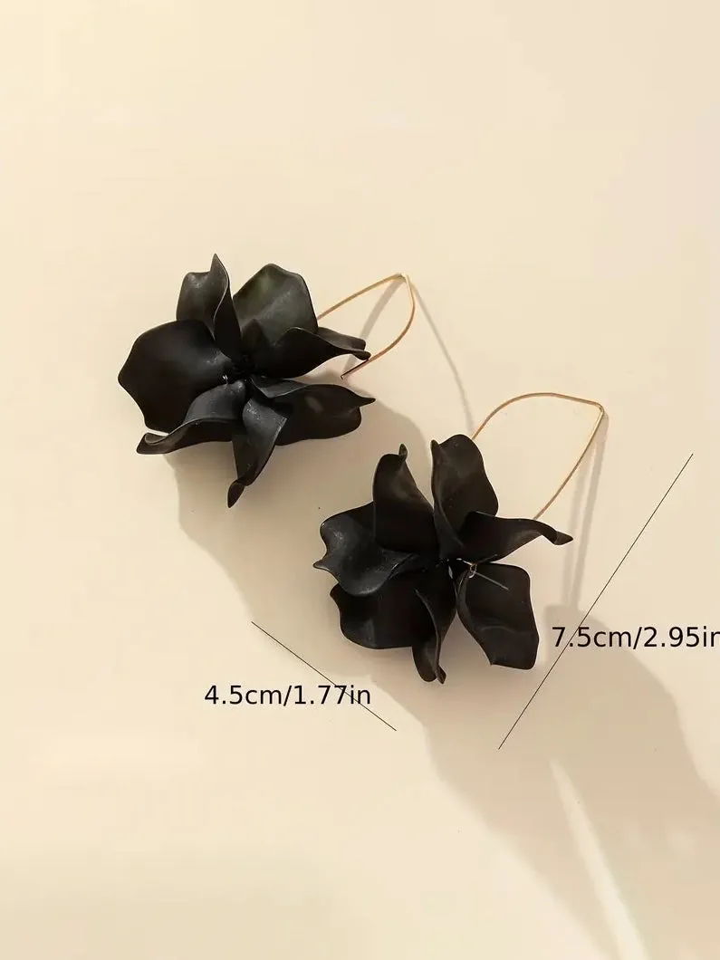 Black Petal Dangle Earrings