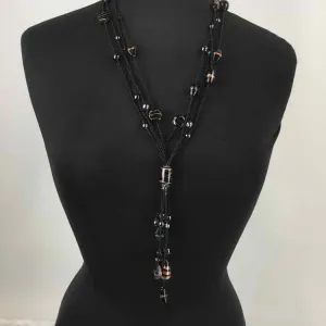 Black/Brown Beaded multi strand Lariat Necklace