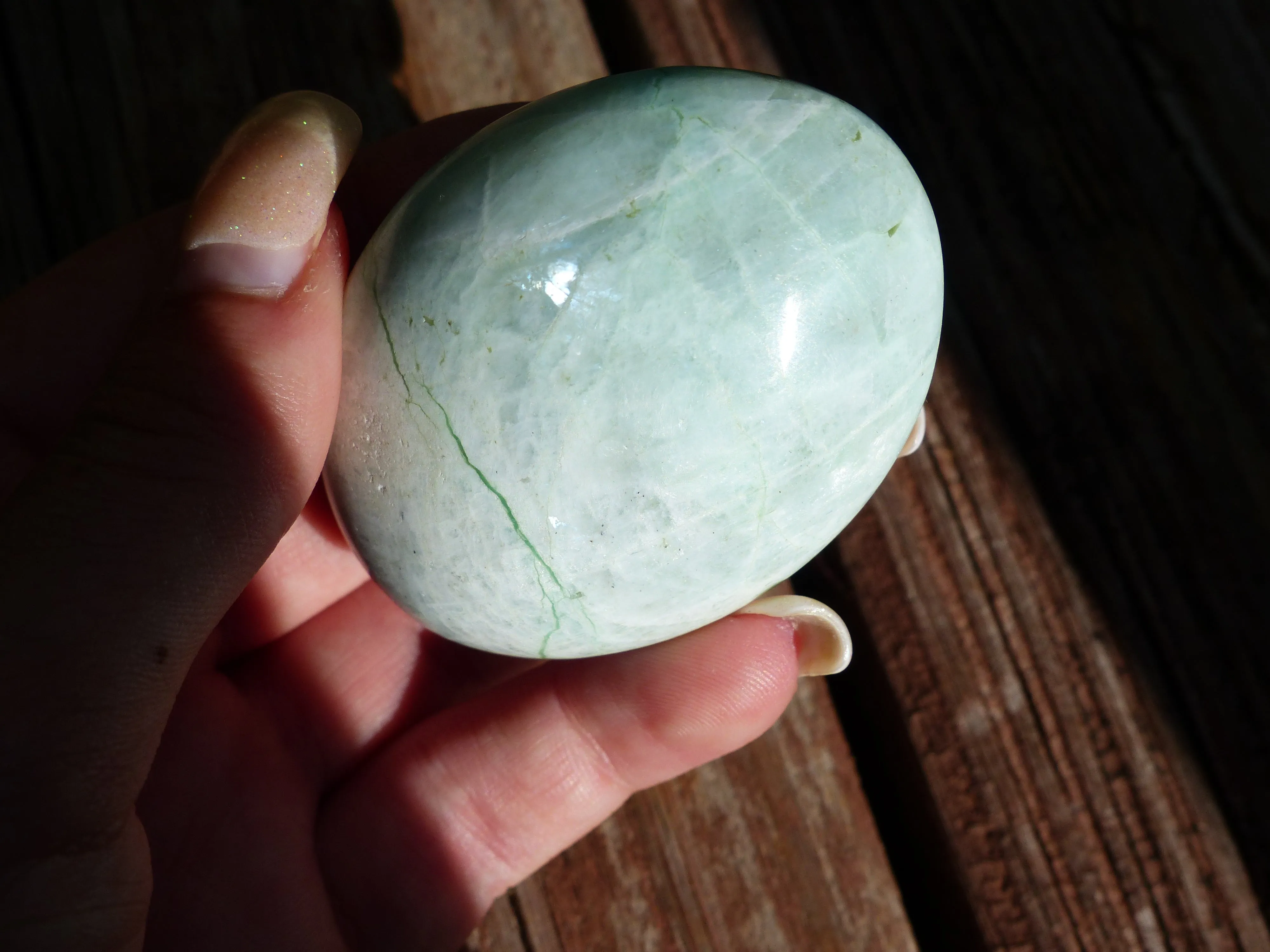 BLUE FLASH Garnierite Palm Stone (#5)