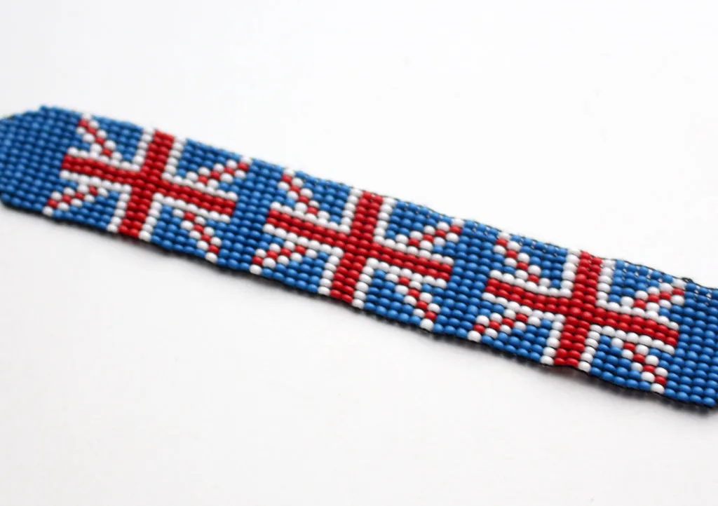 British Flag Charming Glass Beads Bracelet, Unisex Bracelet