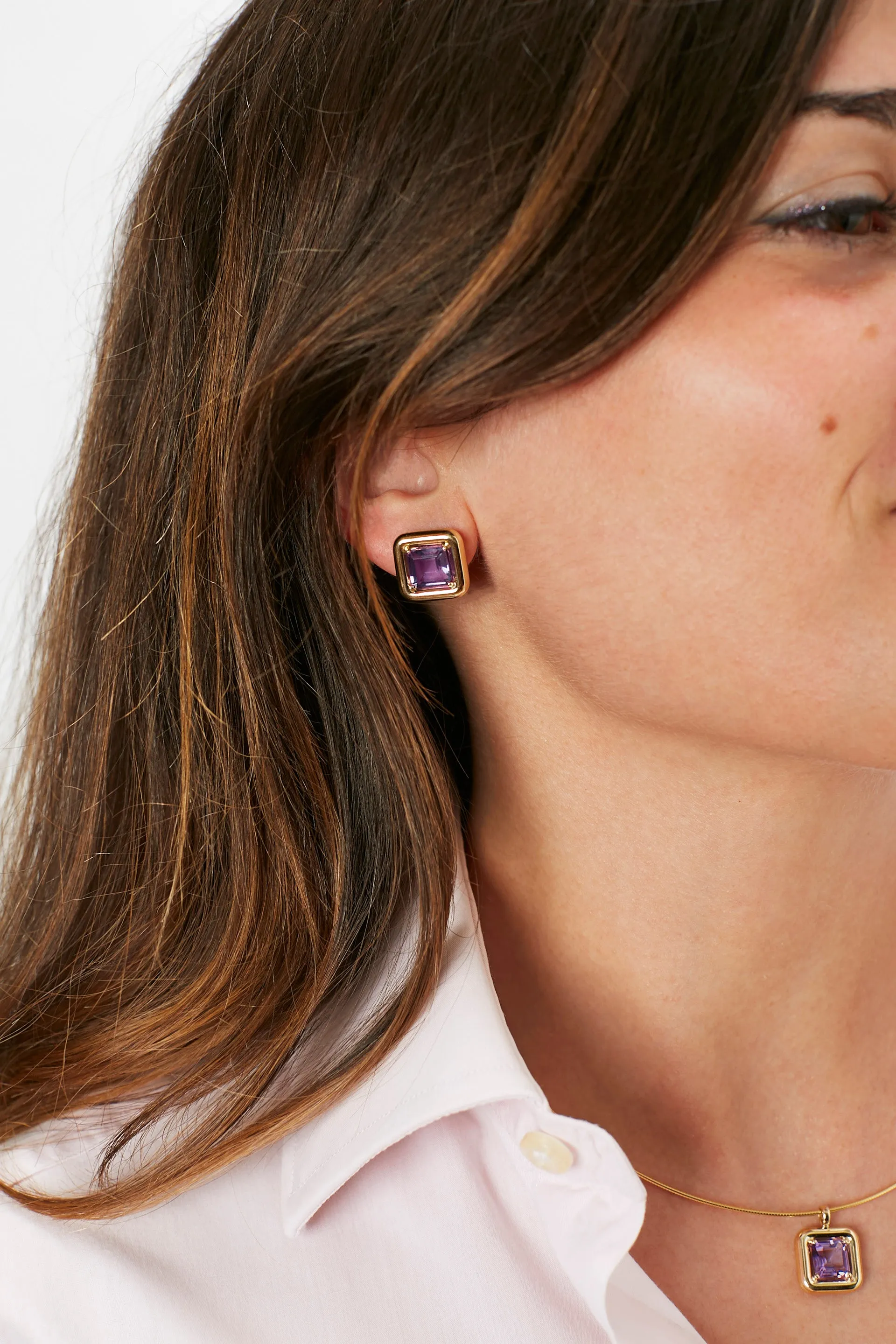 CANDY SQUARE EARRINGS ~ WITH AMETHYST