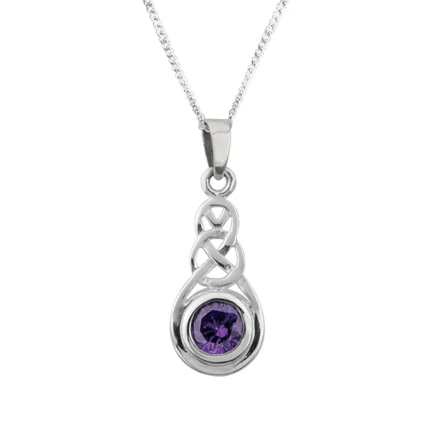 Celtic Sterling Silver Pendant With Small Amethyst Stone