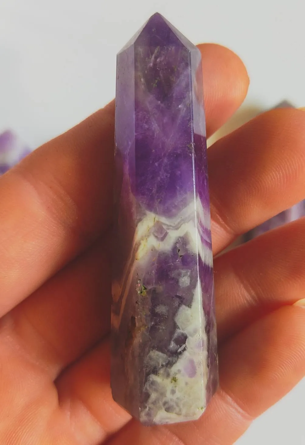 Chevron Amethyst Crystal Obelisk