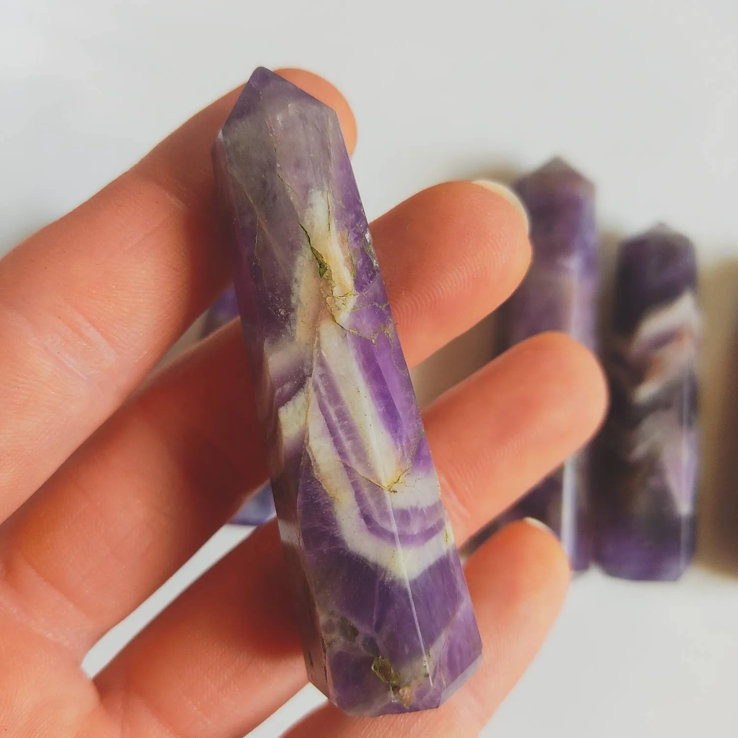 Chevron Amethyst Crystal Obelisk