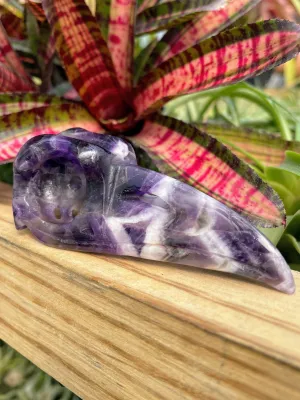 Chevron Amethyst Raven Skull Crystal Carving