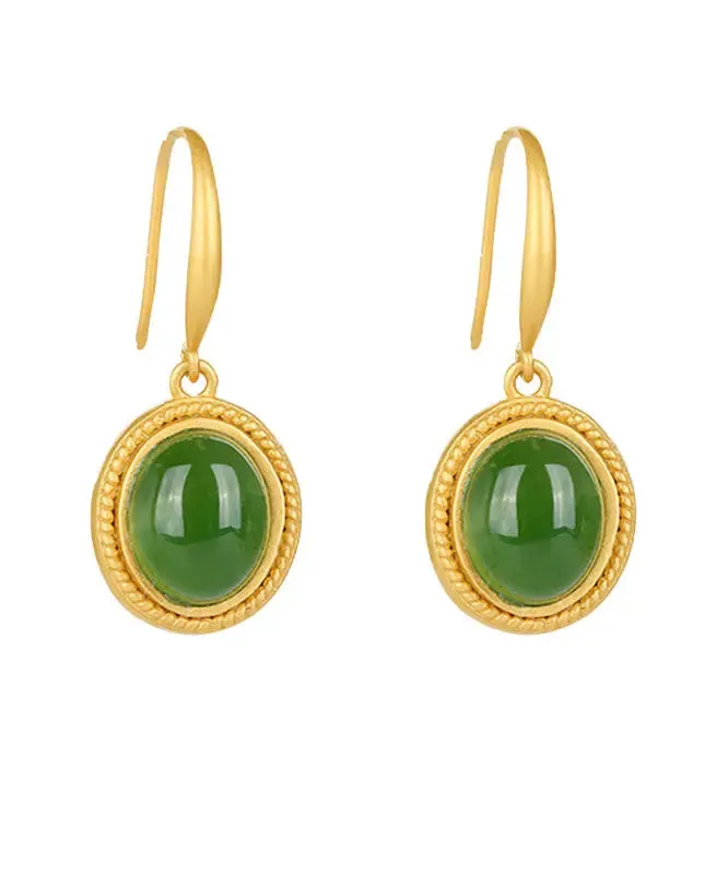 Chic Spinach Green Sterling Silver Inlaid Jade Drop Earrings LY8622