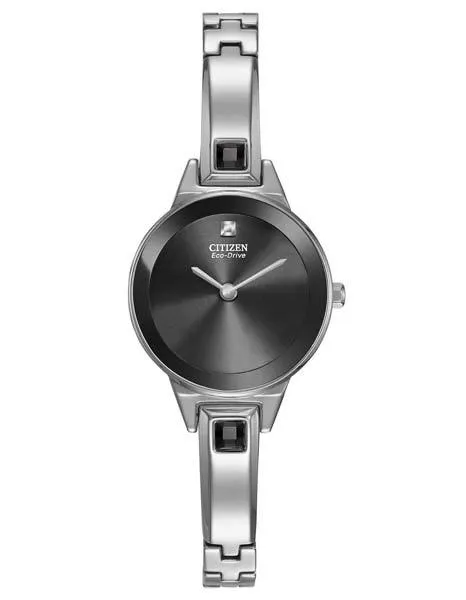 Citizen Eco-Drive Ladies Silhouette Bangle Watch - Black Dial - Stainless Steel