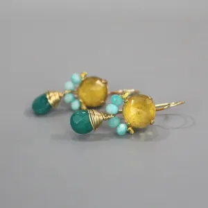 Citrine Amazonite Jade Clover Earrings