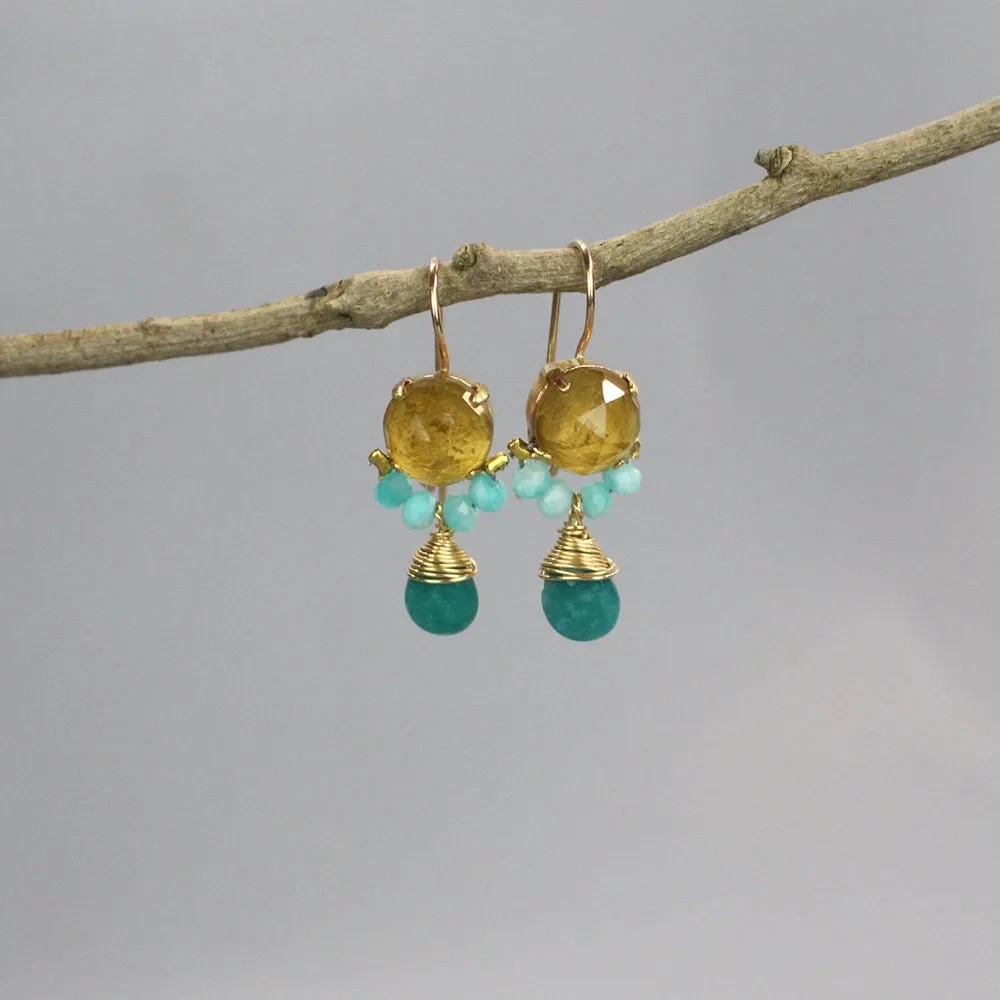 Citrine Amazonite Jade Clover Earrings