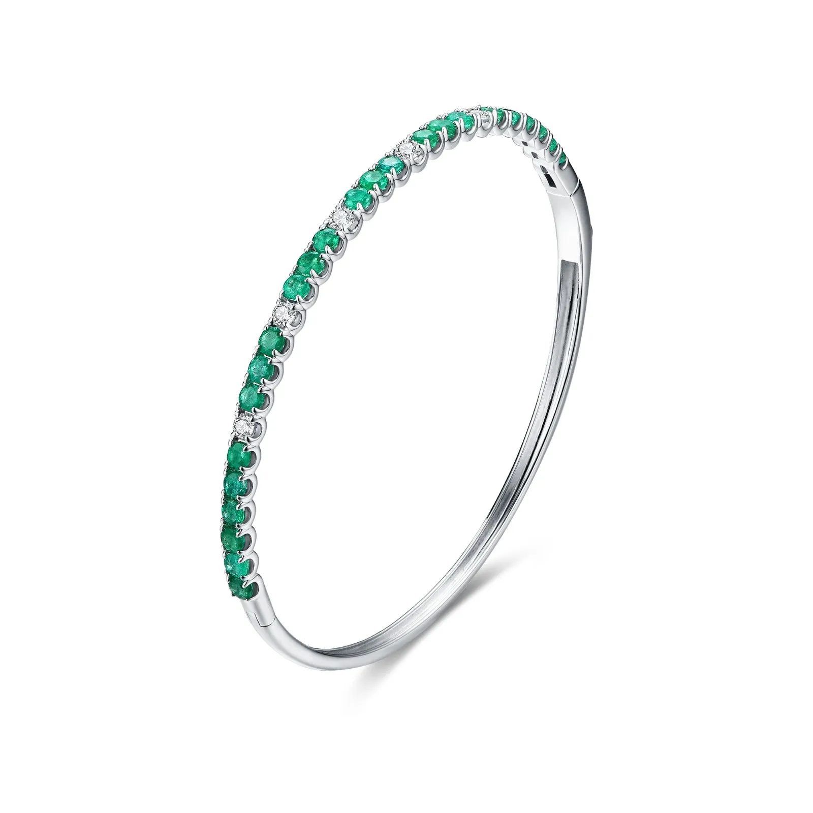 Classic Emerald and White Diamond Half Bangle