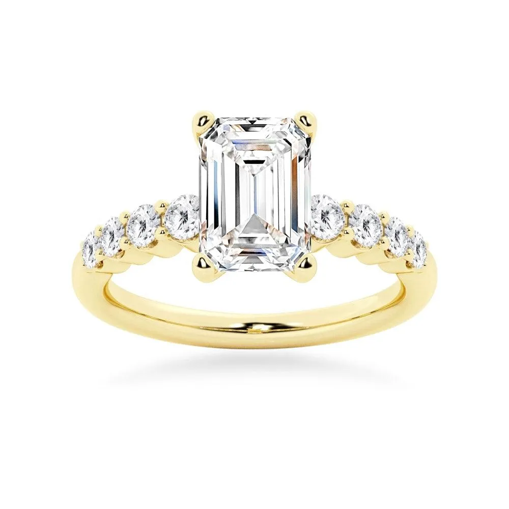 Classic Shared-Prong Emerald Cut Moissanite Engagement Ring