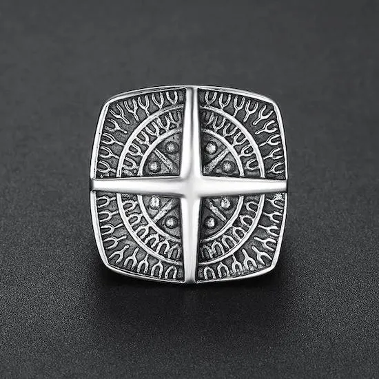 Classy Men Large Compass Signet Ring