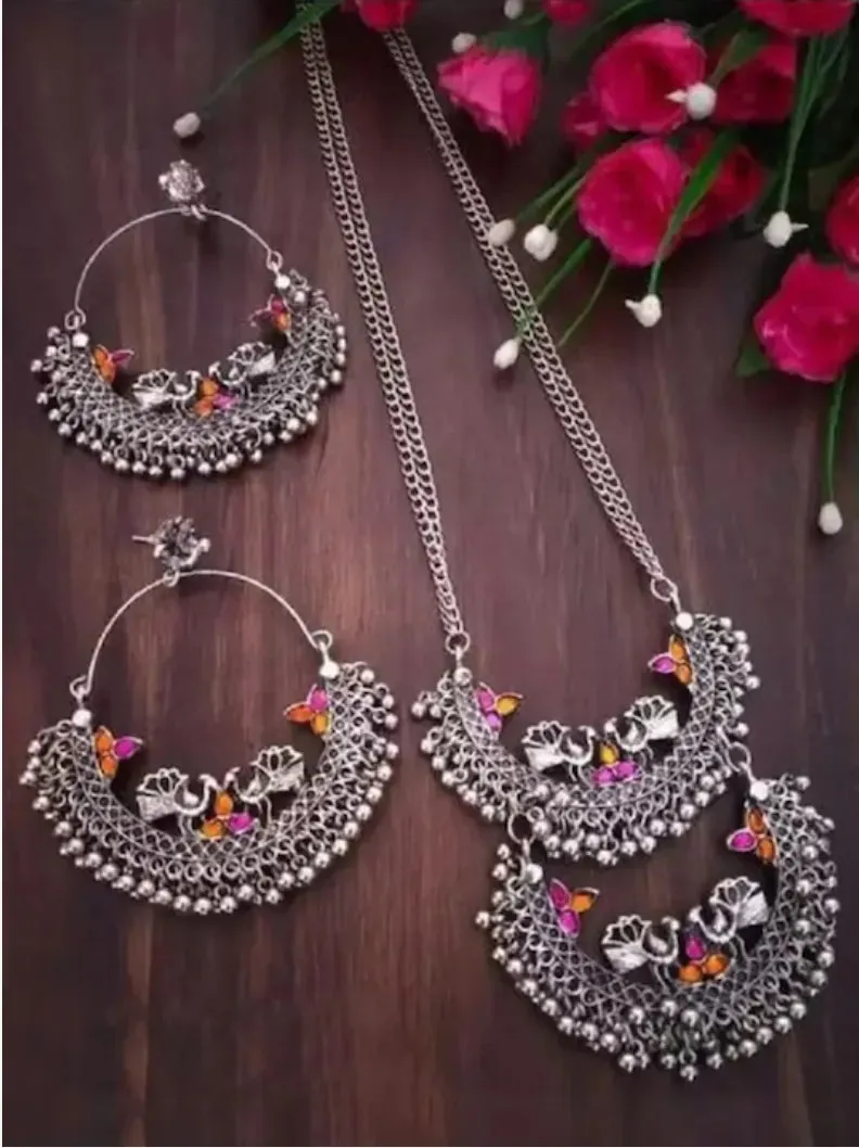 Combo Of 2 Silver-Plated Stone Studded & Beaded Jewellery Set