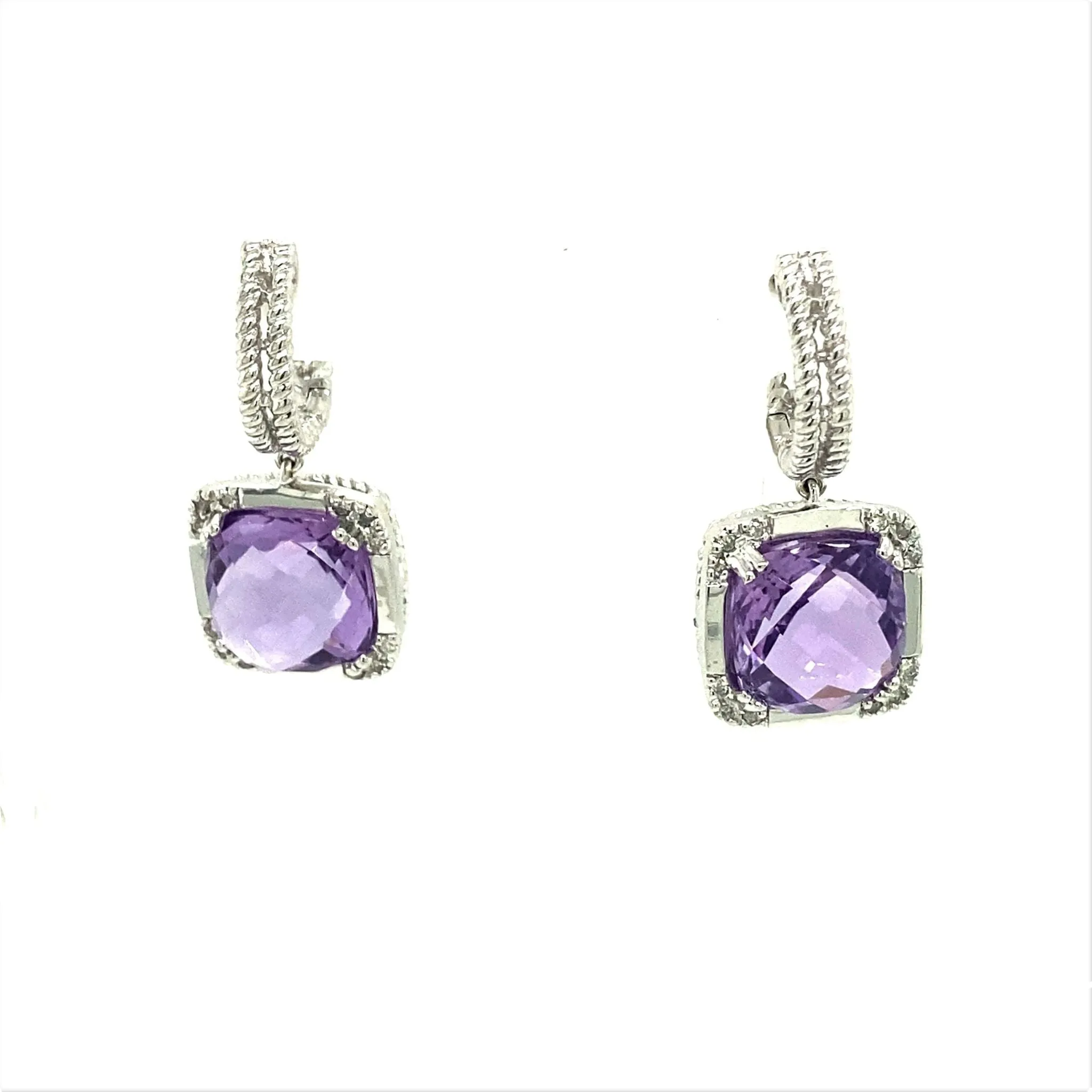 Cushion Shaped Amethyst and Diamond Halo Earrings