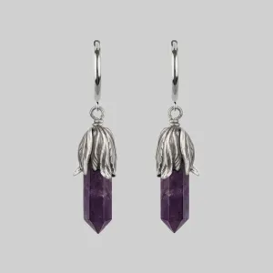 DEATH BLOOM. Amethyst Gemstone Hoop Earrings - Silver