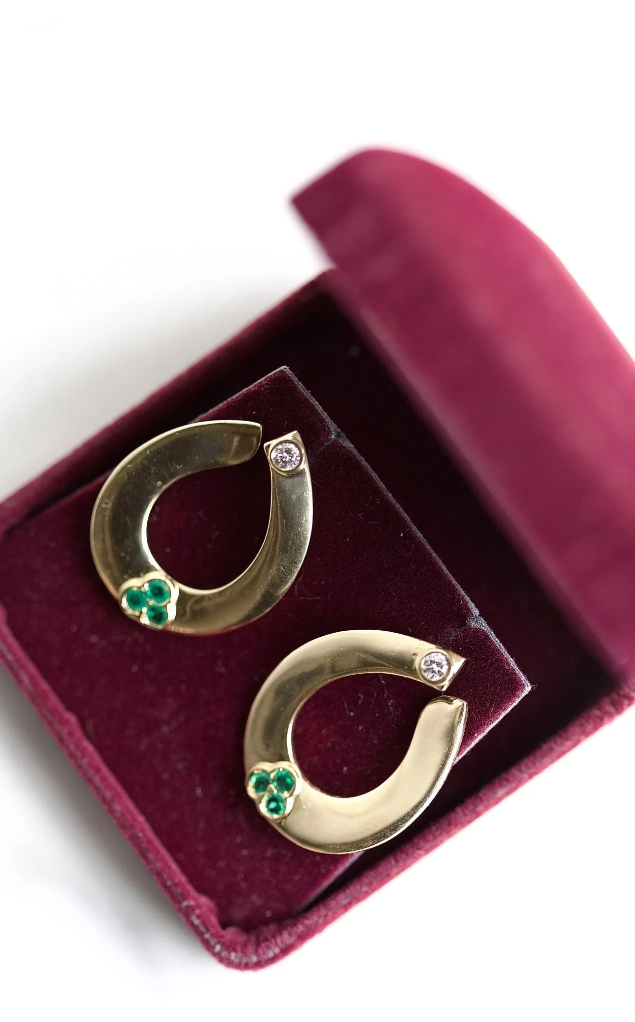 Diamond Emerald Yellow Gold Hoop Earrings