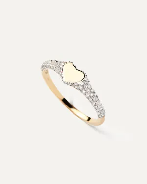 Diamonds and Gold Heart Stamp Ring