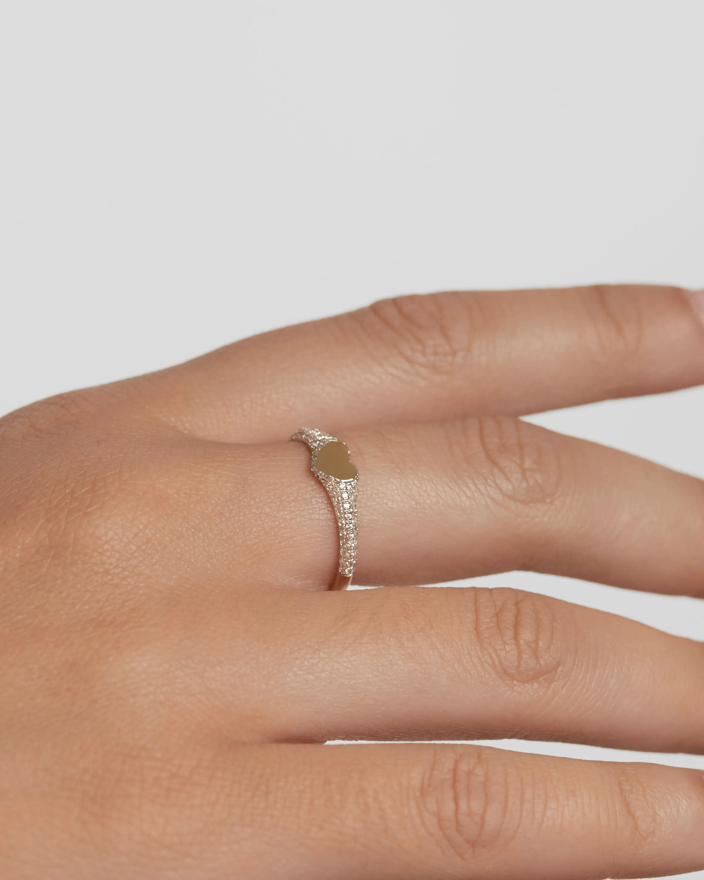 Diamonds and Gold Heart Stamp Ring