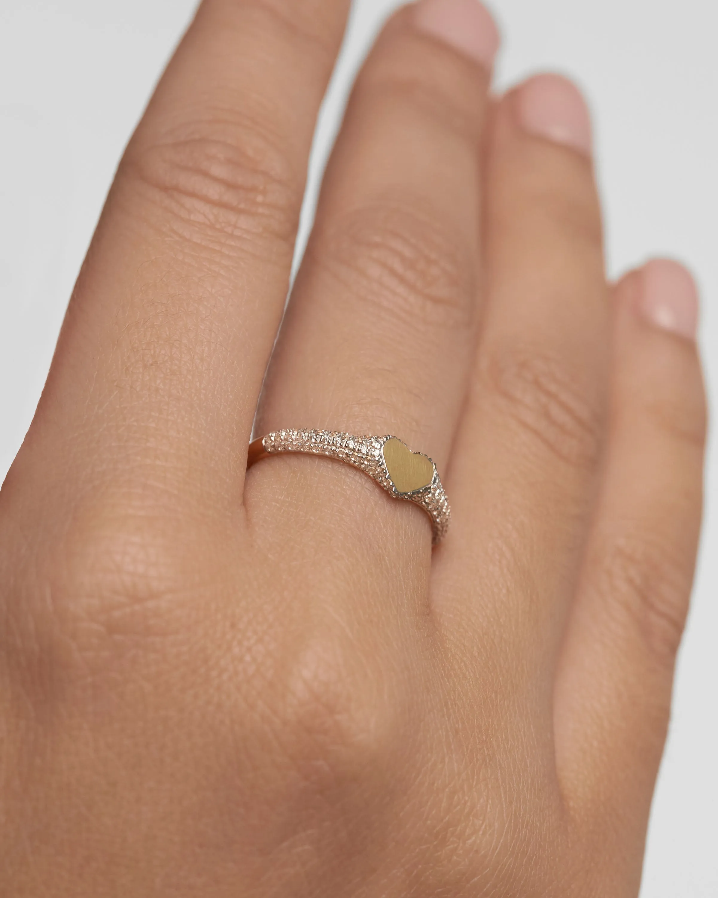 Diamonds and Gold Heart Stamp Ring