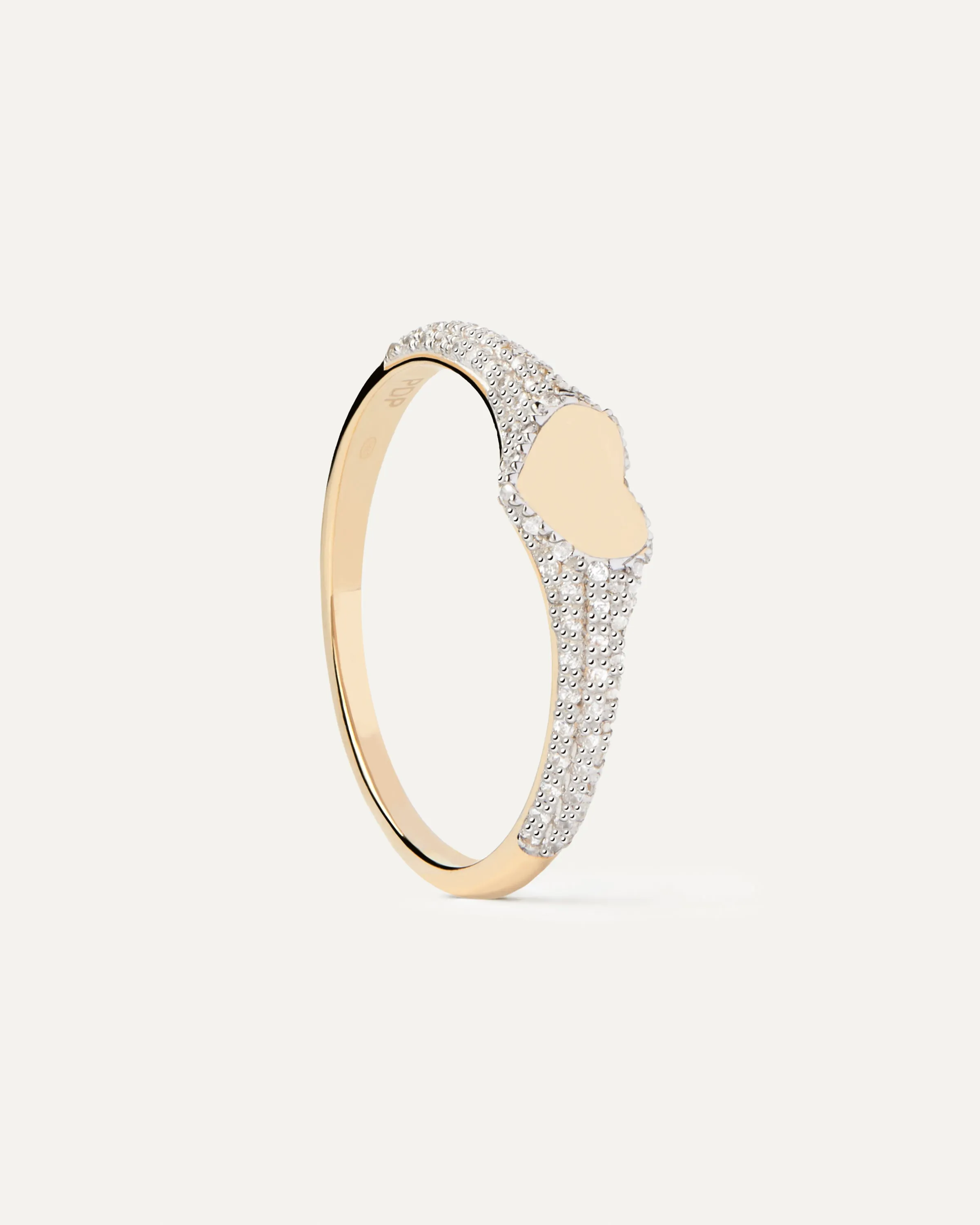 Diamonds and Gold Heart Stamp Ring